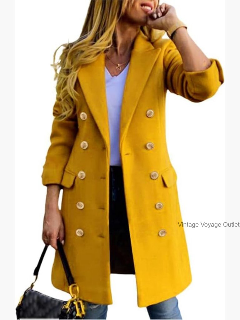 Wool Peacoat Trench Coat Double Breasted Knee Length Fall Winter